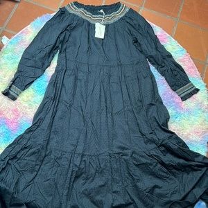 NWT Universal Tread Boho Black Maxi Dress Long Sleeve with Embroidery Size XXL